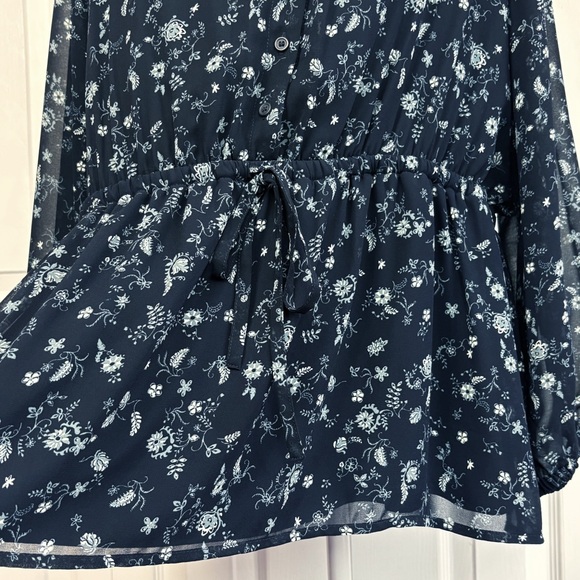 Lane Bryant Navy Blue Floral Drawstring Tie Waist Babydoll Blouse 18 - Picture 10 of 16